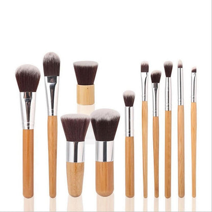 Ensemble de 11 pinceaux de maquillage avec manche en bambou et sac pour outils de beauté