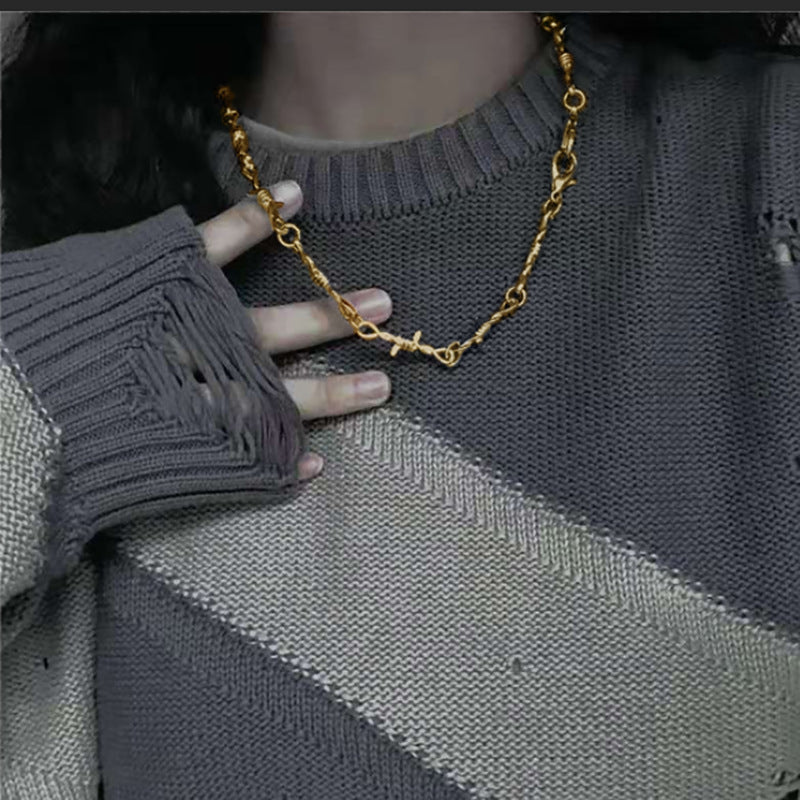 Buy Center Top Rated-Small Niche Design, Thorny And Prickly Hip-hop, Unique Personality, Unique Fashion, OL Minimalist Collarbone Chain Golden