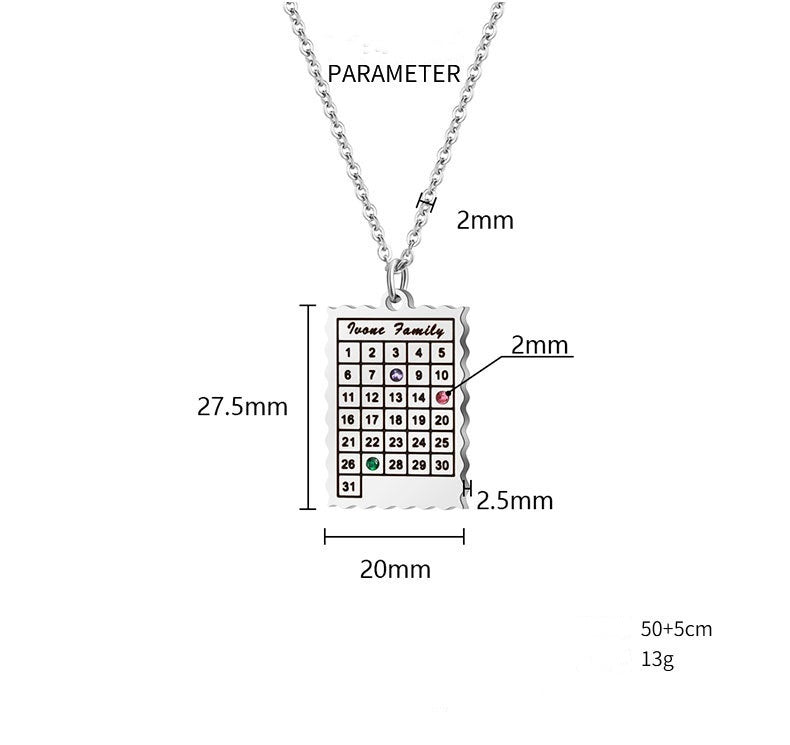 Female DIY Engraving Basic Versatile Calendar Necklace