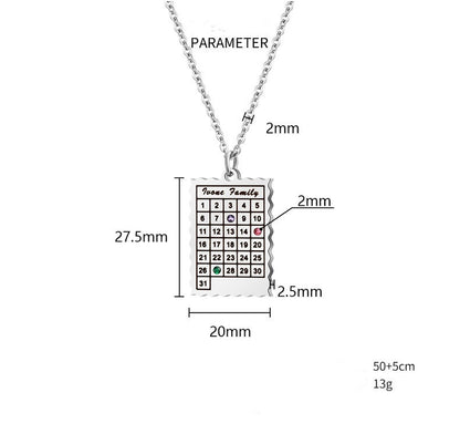 Female DIY Engraving Basic Versatile Calendar Necklace