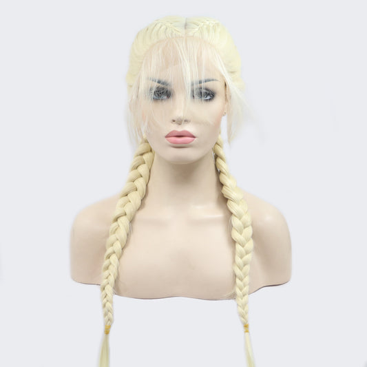 Long Section With Bangs Double Ponytail Fishbone Braid Wig