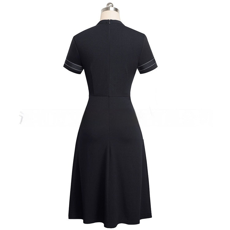 Fresh on the Scene at Buy Center: Round Neck Short Sleeve Slim Fit Slimming Elegant Graceful Business Dress