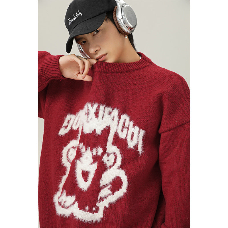 Cartoon Hand-painted Artificial Mink Round Neck Sweater For Men And Women Buy Center