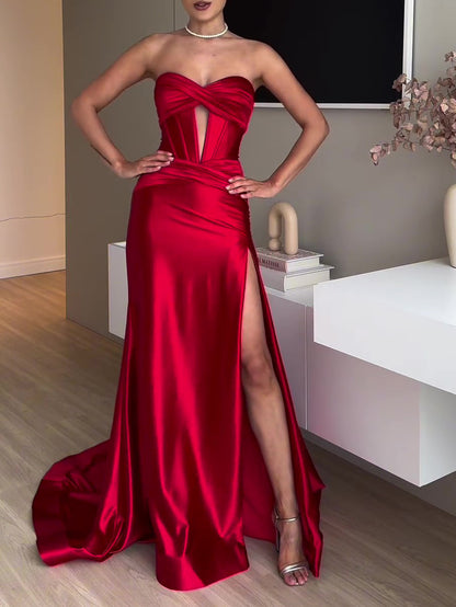 Tube Top Slit Red Extra Long Evening Dress Buy Center