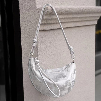 Just Arrived at Buy Center: Summer Top Layer Cattlehide Leather Fashion Shoulder Messenger Bag Silver 30x5x20CM