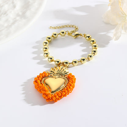 Retro Small Rice-shaped Beads Hand-woven Heart Bracelet Buy Center