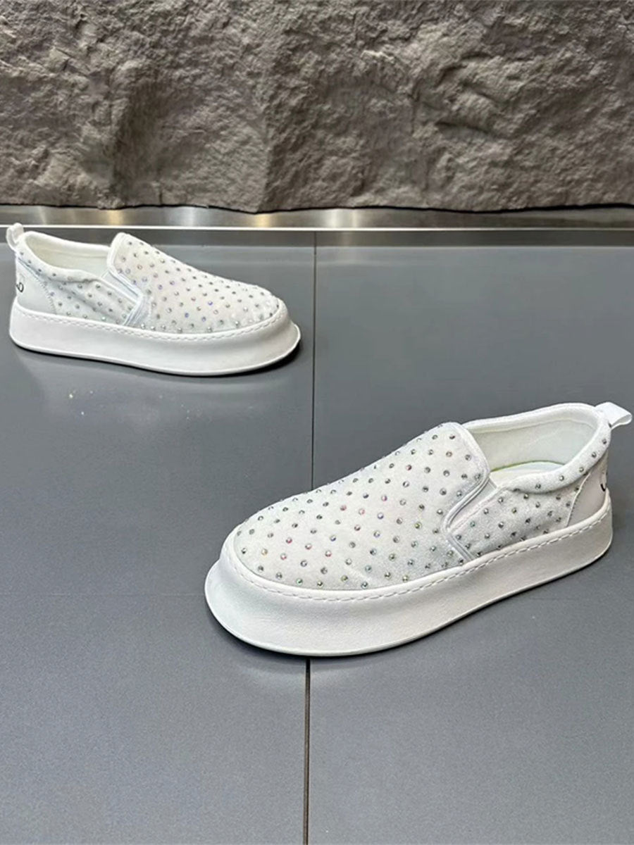 Fresh Arrivals at Buy Center: Rhinestone Men's Shoes Handsome Fried Street Slip-on White