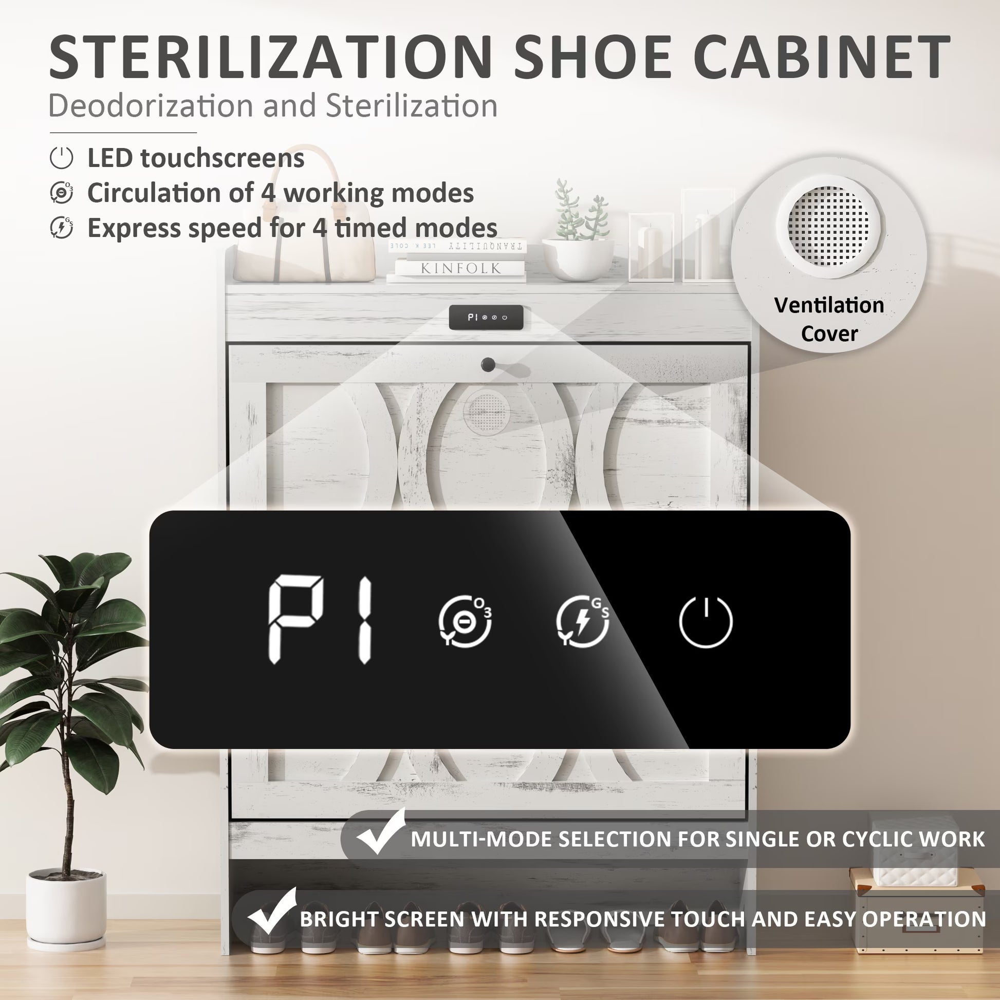 VFF Deodorizing Shoe Storage Cabinet With 2 Flip Drawers,LED Touchsreen Freestanding White Buy Center