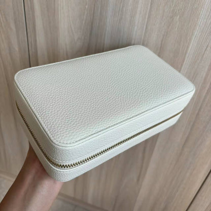 New at Buy Center: Large Capacity Leather Portable And Versatile Built-in Pouch Cosmetic Case Rice White 21x6.5x12cm