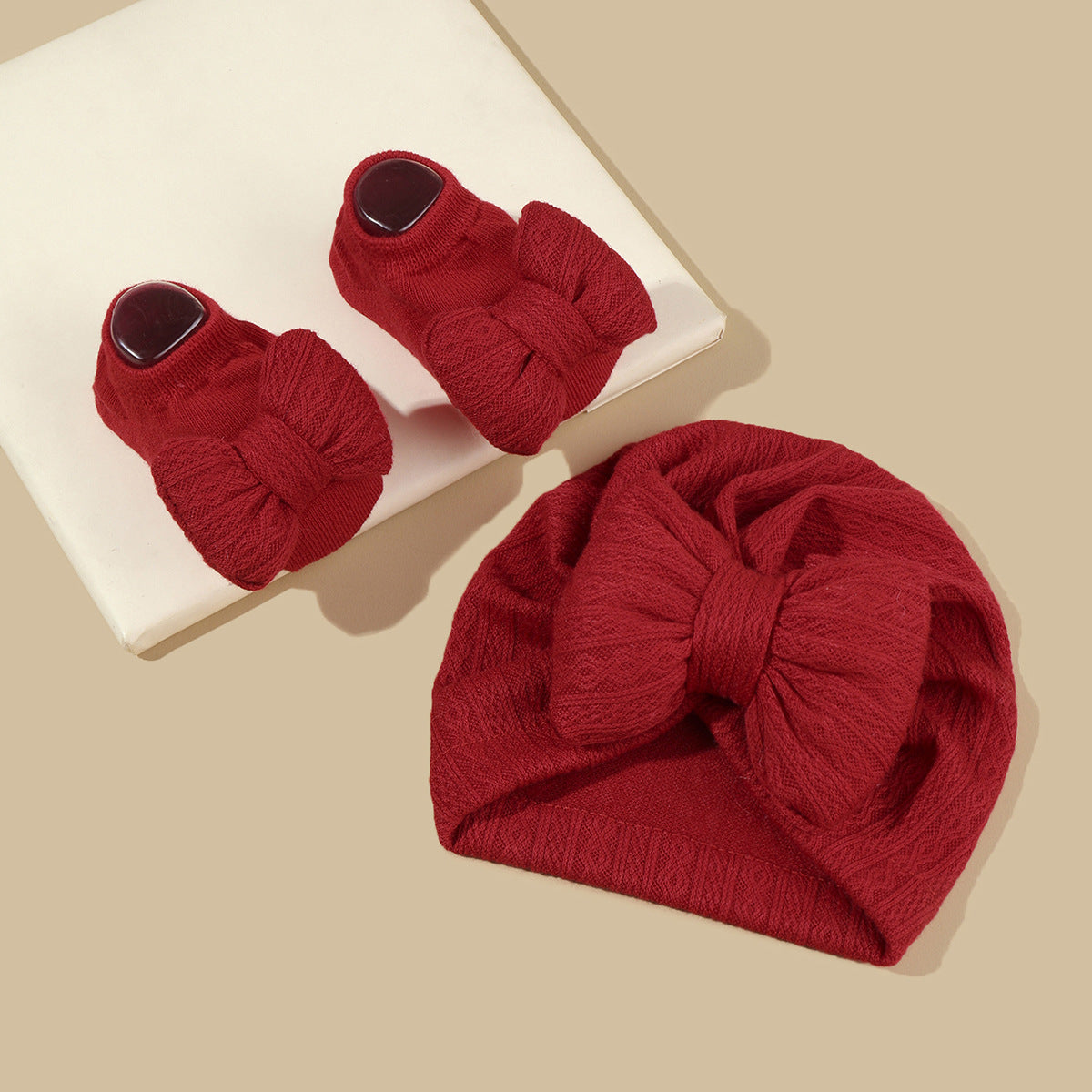 Fresh on the Scene at Buy Center: Tam-o'-shanter And Socks Suit Infant Knitted Big Bow Red