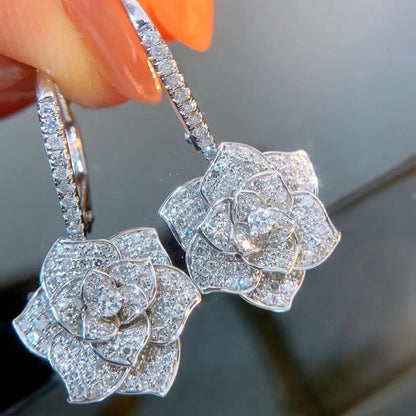 Buy Center Picks-Fully-inlaid High Carbon Diamond Camellia Earrings For Women