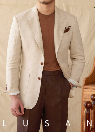 Lightweight Semi-lined Casual Pure Linen Suit Jacket