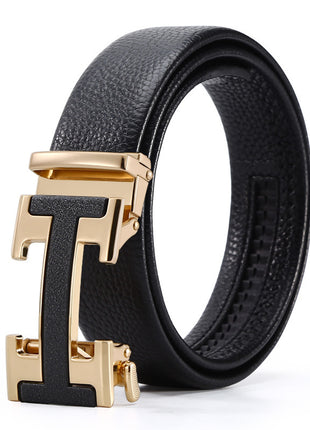 Ceinture d'affaires à boucle automatique en cuir pour homme