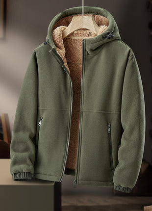 Chaqueta polar para hombre, abrigo informal acolchado de lana de cordero con capucha