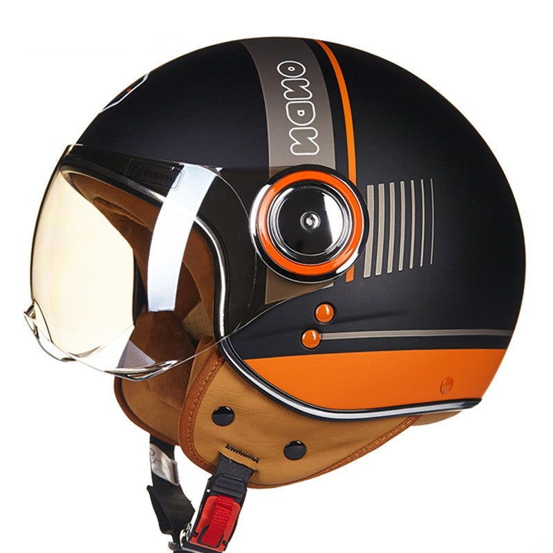 Fresh Arrivals at Buy Center: Battery Car Half Helmet Lightweight Semi-covered Retro Matte Black Orange