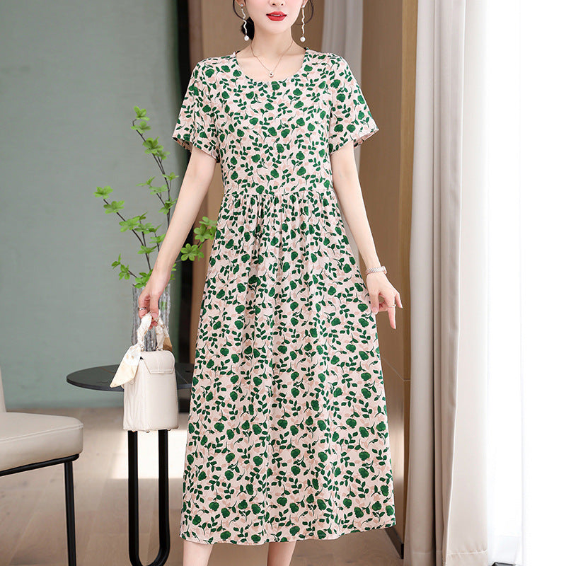 Buy Center Hot Pick-Casual Extra Large Size Cotton Silk Mother Loose Dress Women Light Green