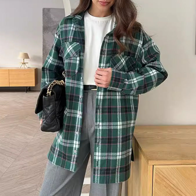 Buy Center Trend-Fashion Green Plaid Shirt Cardigan Design Ladies