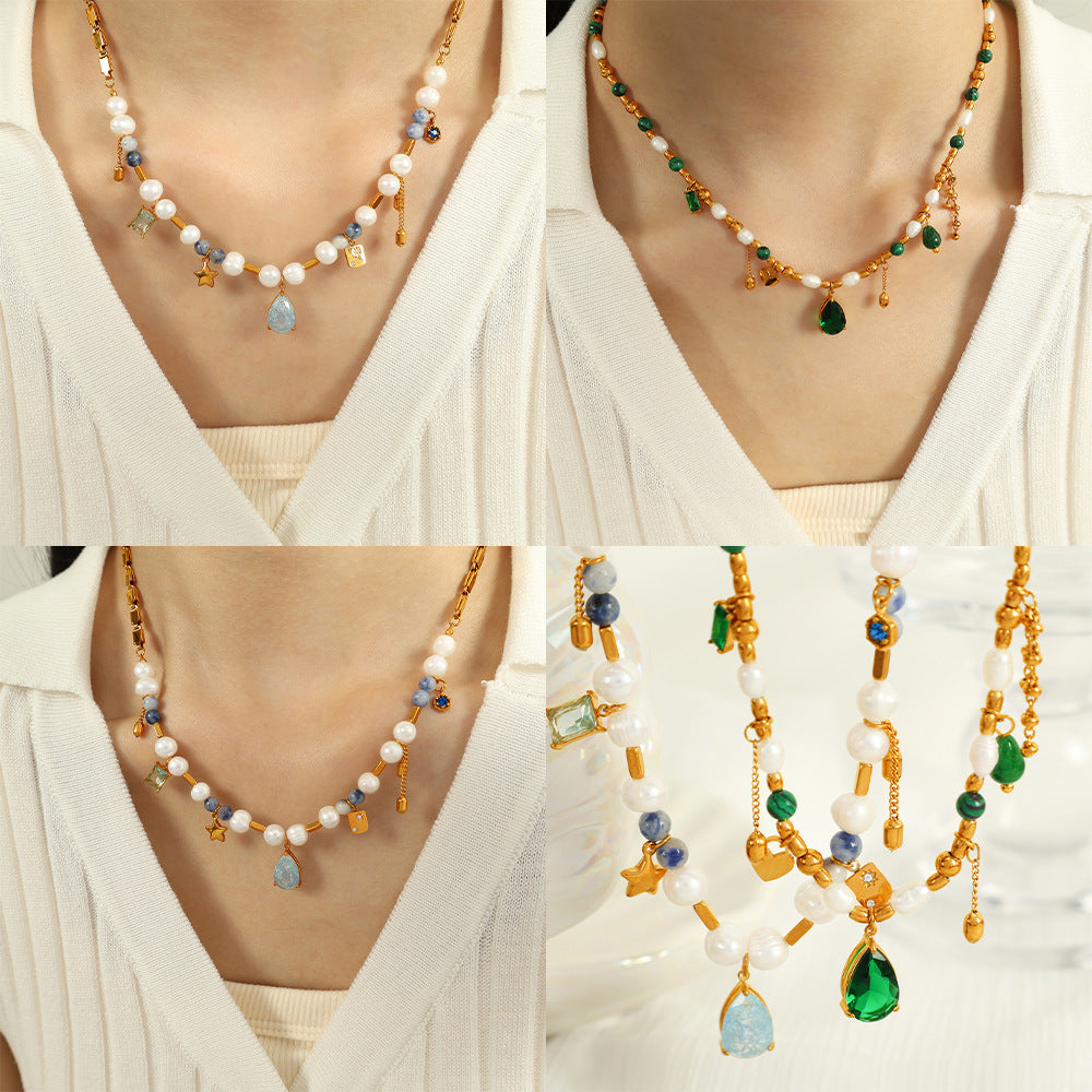 Buy Center Hot Pick-French Style Retro Affordable Luxury High-grade Zircon Natural Stone Artificial Pearl Necklace