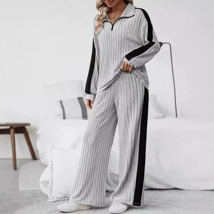 Ensemble deux pièces décontracté pour femme avec pull et pantalon à jambe large