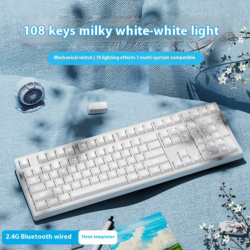 Office Game Wireless Bluetooth Three-model Mechanical Keyboard 108 White