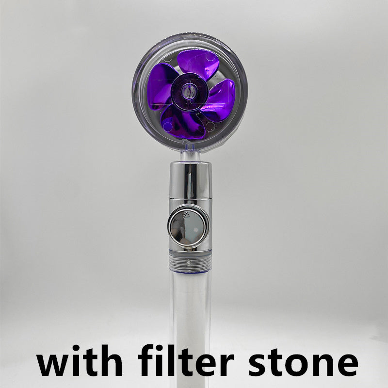 Shower Head Water Saving Flow 360 Degrees Rotating With Small Fan ABS Rain High Pressure Spray Nozzle Bathroom Accessories Purple transparent with filter