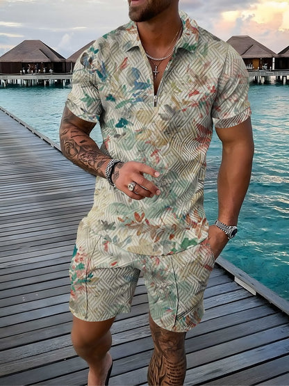 3D Floral Polo Shirt Suit Lapel Short Sleeve Shorts Casual Men's Clothing T-shirt