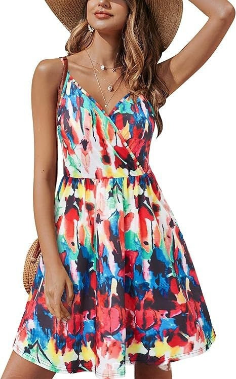 Newly Arrived at Buy Center: Sexy V-neck Strap Beach Skirt Dress Pocket Printing 14