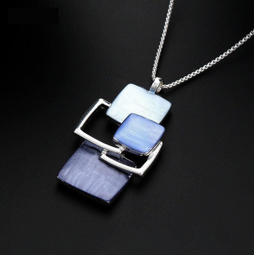 Buy Center Hot Pick-Blue Irregular Hollow-out Pendant Handmade Oil Dripping Creative Blue Geometrical Necklace