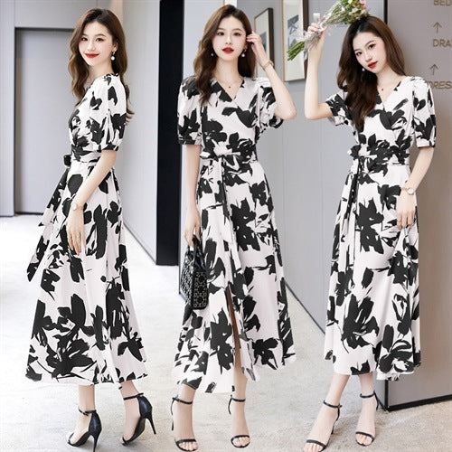 Fashion V-neck Printed Short Sleeve Dress Women Buy Center