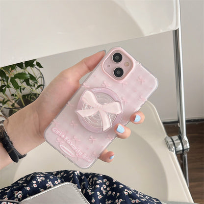 Just Arrived at Buy Center: Magnetic Drop-resistant Plaid Bow Phone Case Phone Case With Bracket