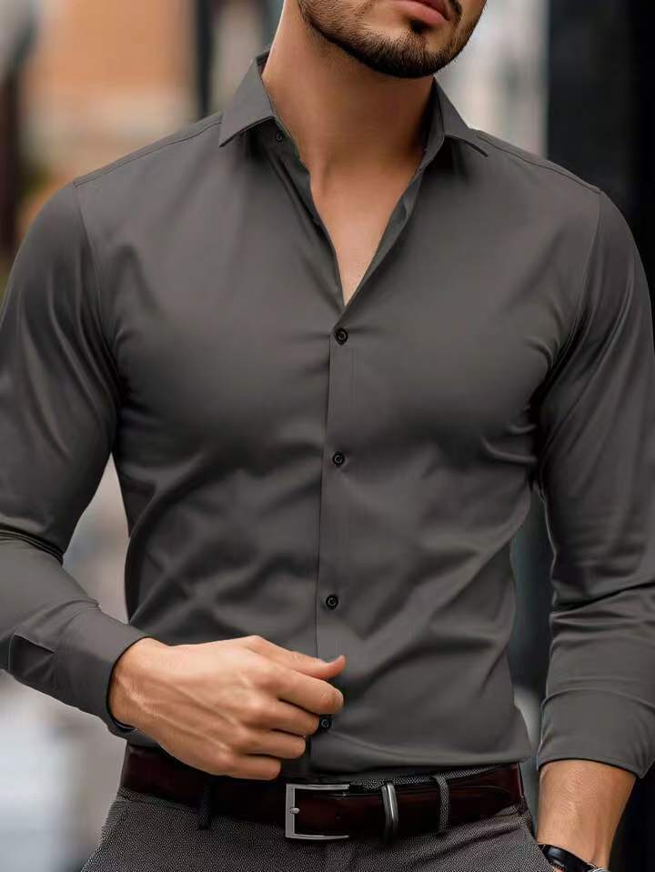 Business Lapel Shirt Solid Color Long Sleeve Casual Buy Center