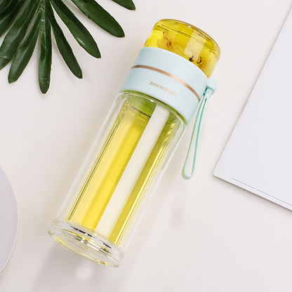 Glass Water Bottle With Tea Infuser Filter Tea Separation Double Wall Glass Bottle Leakproof Water Bottle Green 450ml