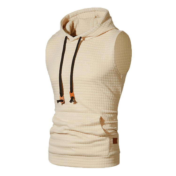 Men's Jacquard Sleeveless Solid Color Knitted Hoodie Buy Center