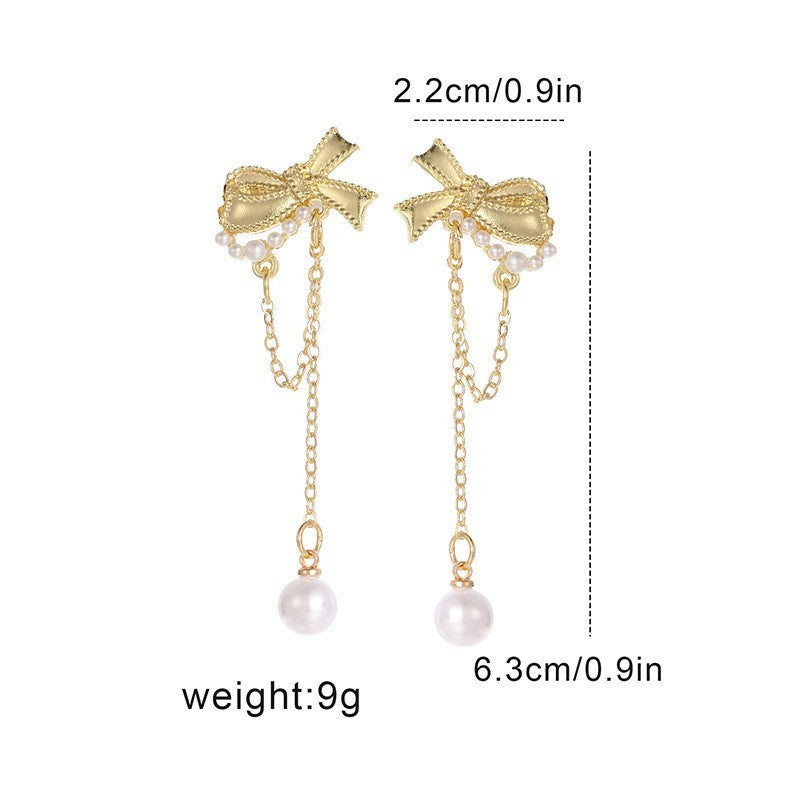 Buy Center Ultimate-Bow Earrings Women's Long Tassel Pearl Earrings Korean Temperament High-end Personalized Earrings