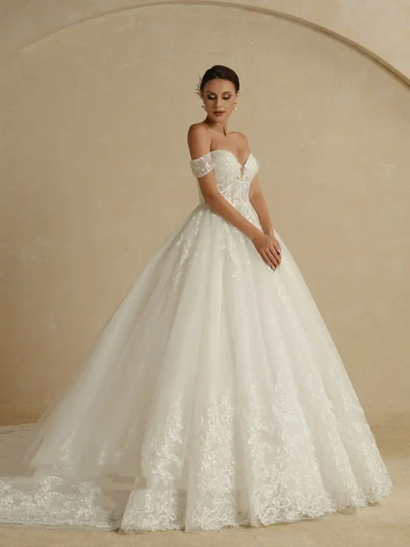 Off-shoulder Bridal Main Wedding Dress Elegant Court Style High-grade Luxury French Light Door Yarn Buy Center