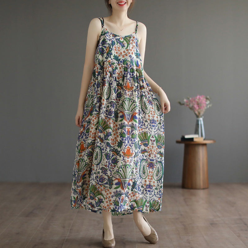 Buy Center Deal-Retro Elegant Age-reducing Vacation Skirt Mid-length Slimming Dress Blue Flower