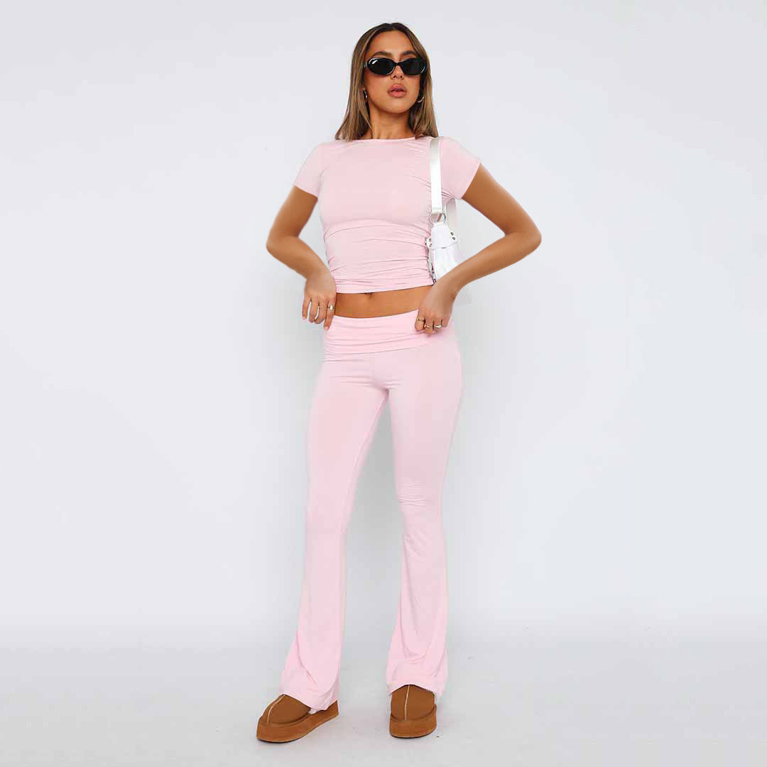 Buy Center Trend-Fashion Slimming Solid Color Blouse And Pants Women