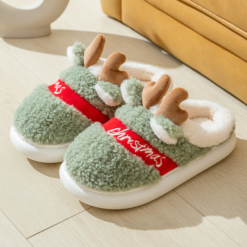 Christmas Shoes Winter Home Slippers Elk Soft Cozy Bedroom Slipper Slip On House Shoes Green