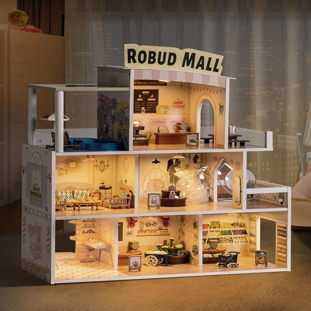 Fresh Arrivals at Buy Center: Wood Dollhouse Shopping Mall Doll House With Lights Music For Xmas Gift