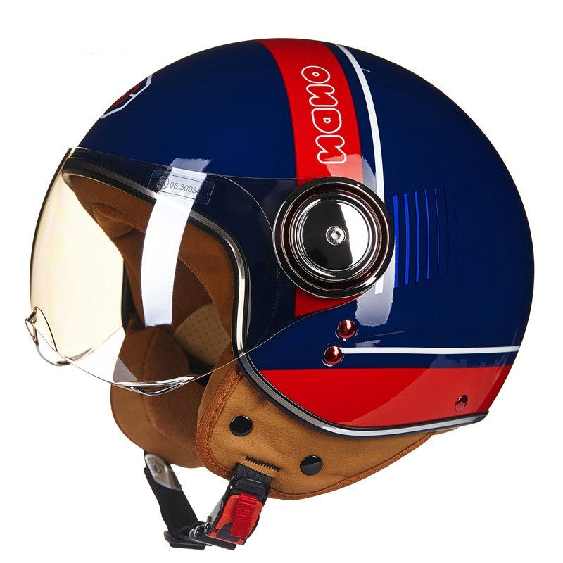 Fresh Arrivals at Buy Center: Battery Car Half Helmet Lightweight Semi-covered Retro Bright Blue Red