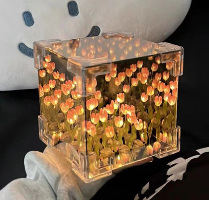 Newly Arrived at Buy Center: Acrylic Lens Flower Sea Cube Small Night Lamp 21 Flowers Basic Style Cube Small Night Lamp Pink