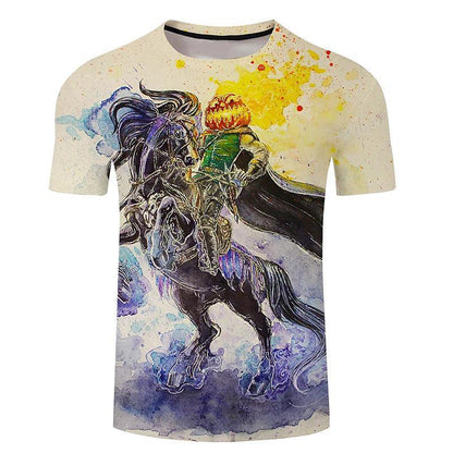 Hot New Items at Buy Center: Men's 3d Horse Printed T-shirt Riding Crew Neck Short Sleeve Streetwear Hip Hop Trend FJ00082