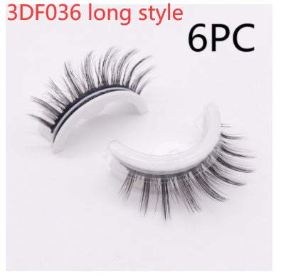 Buy Center Premium-Reusable 3D Mink Lashes Natural False Eyelashes Self Adhesive Fake Glue Free Makeup Eyelash Extension Silk 3DF036 long style PVC round box 6PCS