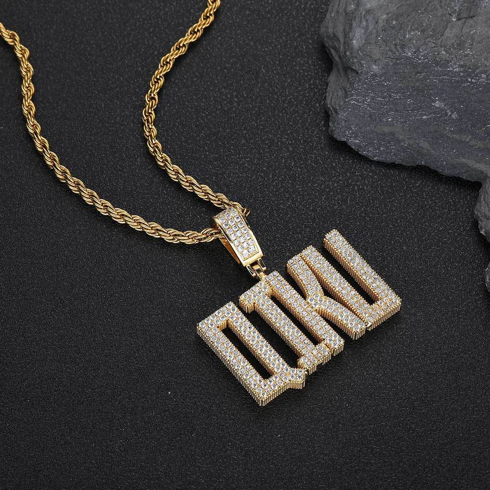 Fresh Arrivals at Buy Center: Hip Hop Copper With Zirconia Block Letter Pendant Necklace Gold