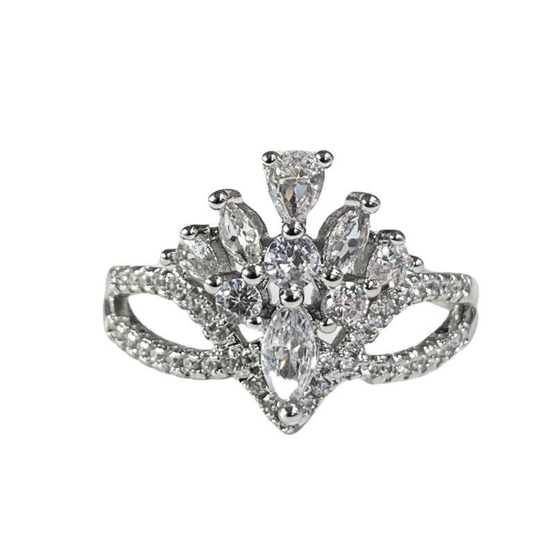 Buy Center Premium-Exquisite Micro-inlaid Crown Open-end Zircon Ring Women