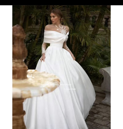 Raglan Sleeve Long Sleeve White Tutu Skirt Satin Wedding Dress Buy Center