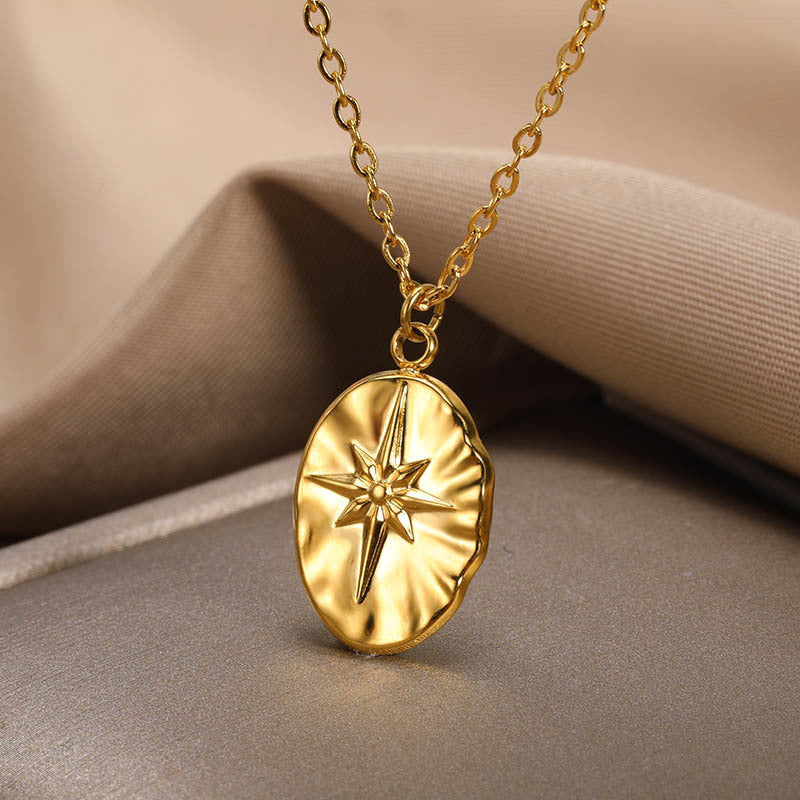 Buy Center Exclusive Offer-Niche Design Round Plate Pendant Necklace Simple