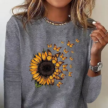 Buy Center Hot Pick-Women's Fashion Butterfly Sunflower Print Top