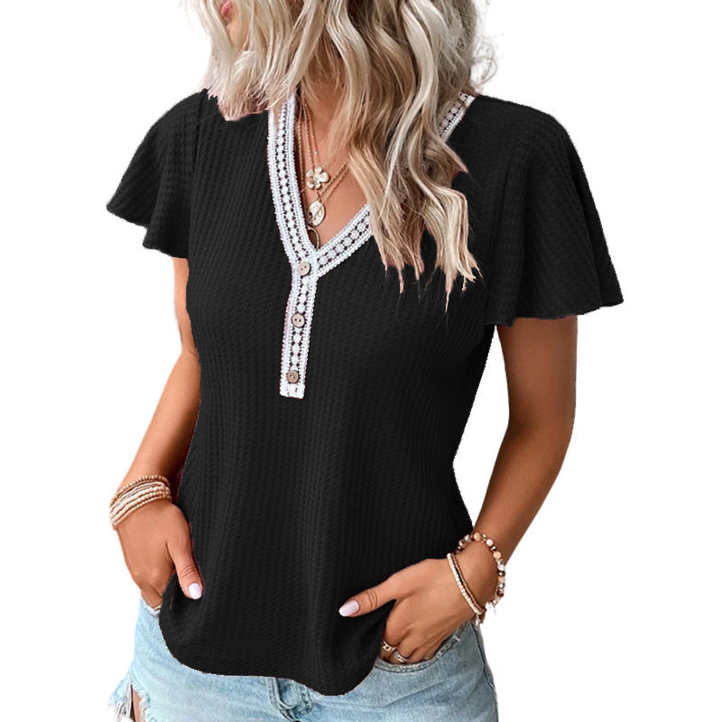 Trending Now at Buy Center: Waffle V-neck Short-sleeved T-shirt