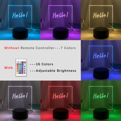 Just Arrived at Buy Center: 3D Small Night Decoration Transparent Message Board Memo Acrylic Lamp 16 Colors Remote Control Type Square